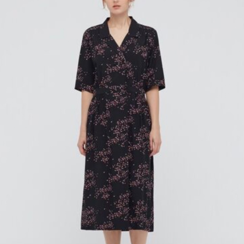 Uniqlo black and dainty pink flamingos skirt and blouse coordinated set NWT